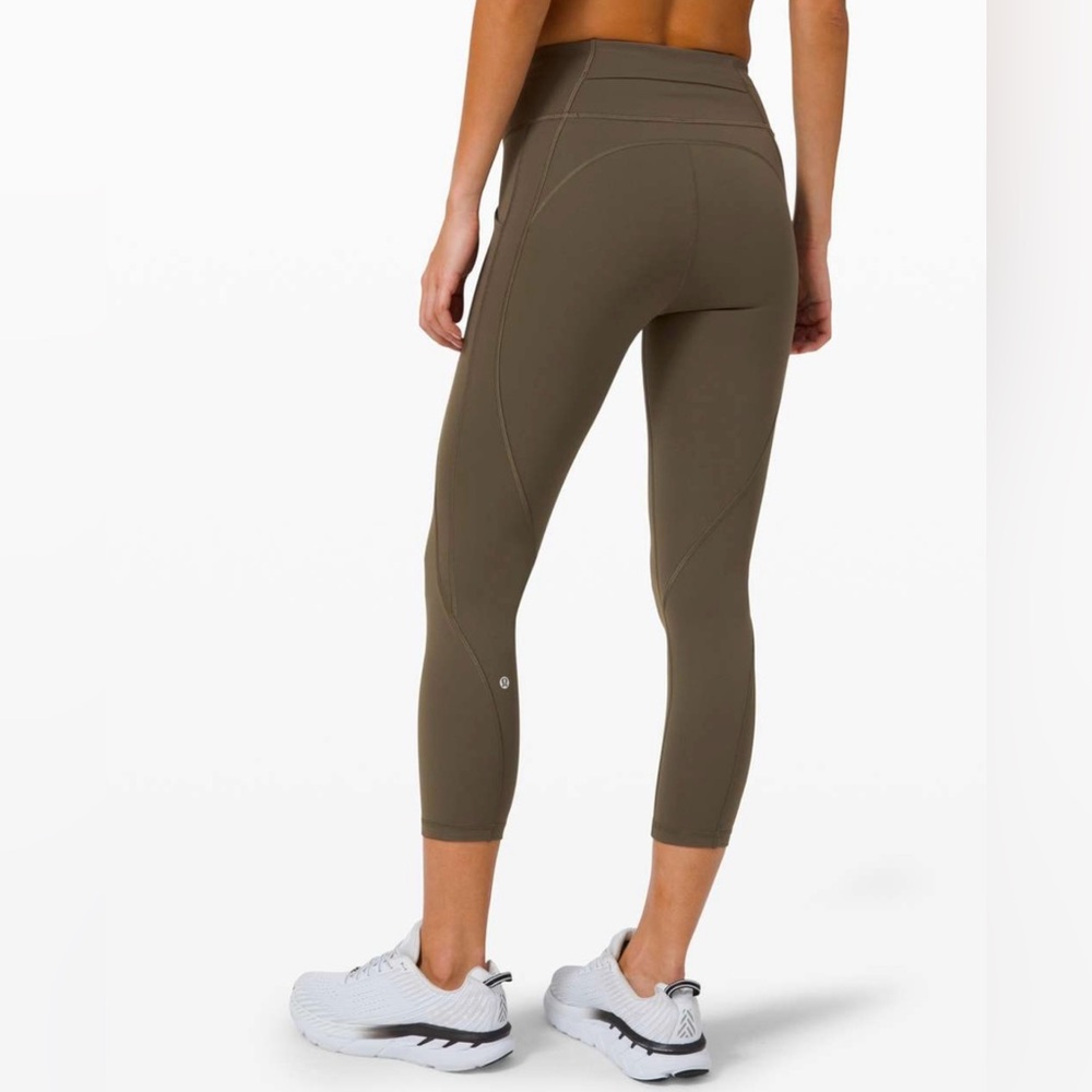 Lululemon Time To Sweat Crop 23" Dark Olive 10 Running Gym Workout Athletic - Picture 3 of 6